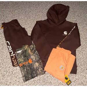 Carhartt Hoodie and Jogger Set With 2 T-shirt's Classic Brown Kids Sz Medium